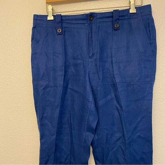 J Crew blue 100% Linen Garden Pants Crop trouser slacks mid hi rise coastal 8 - Picture 3 of 11